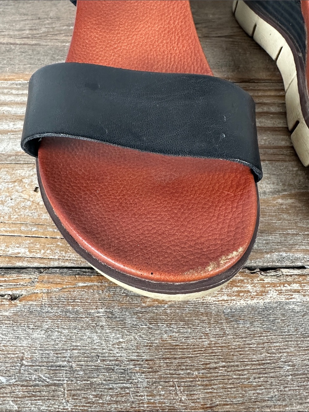 MIA Black Leather Strap Wedge Sandals with Brown Footbed - Picture 3 of 6